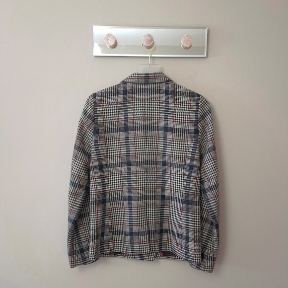 NWOT Simons Icone double breast blue, white, red black plaid houndstooth blazer - Picture 4 of 6